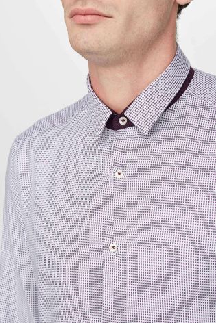 White/Burgundy Contrast Collar Shirt